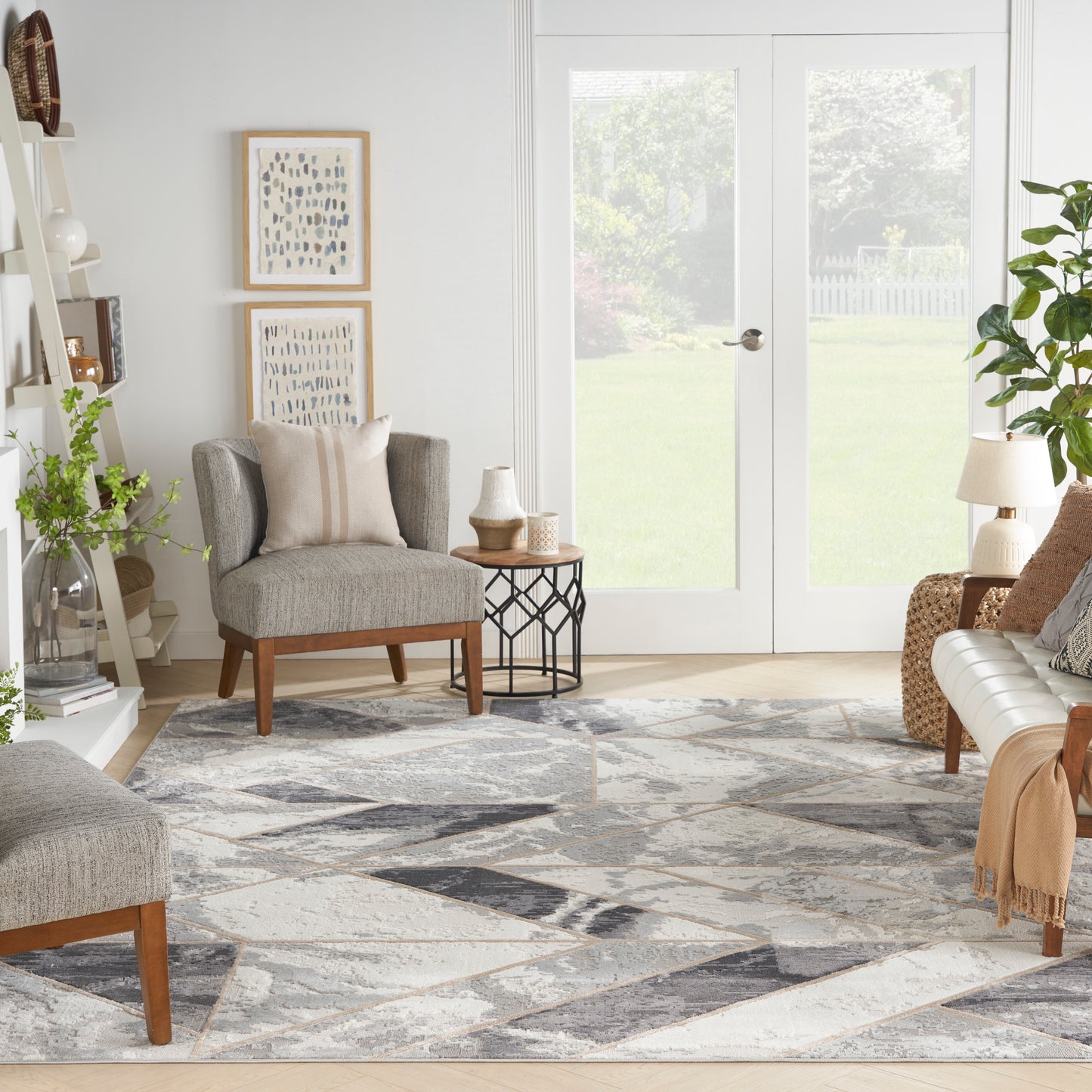 Nourison Elation 7'10" x 9'10" Ivory Grey Modern Indoor Rug