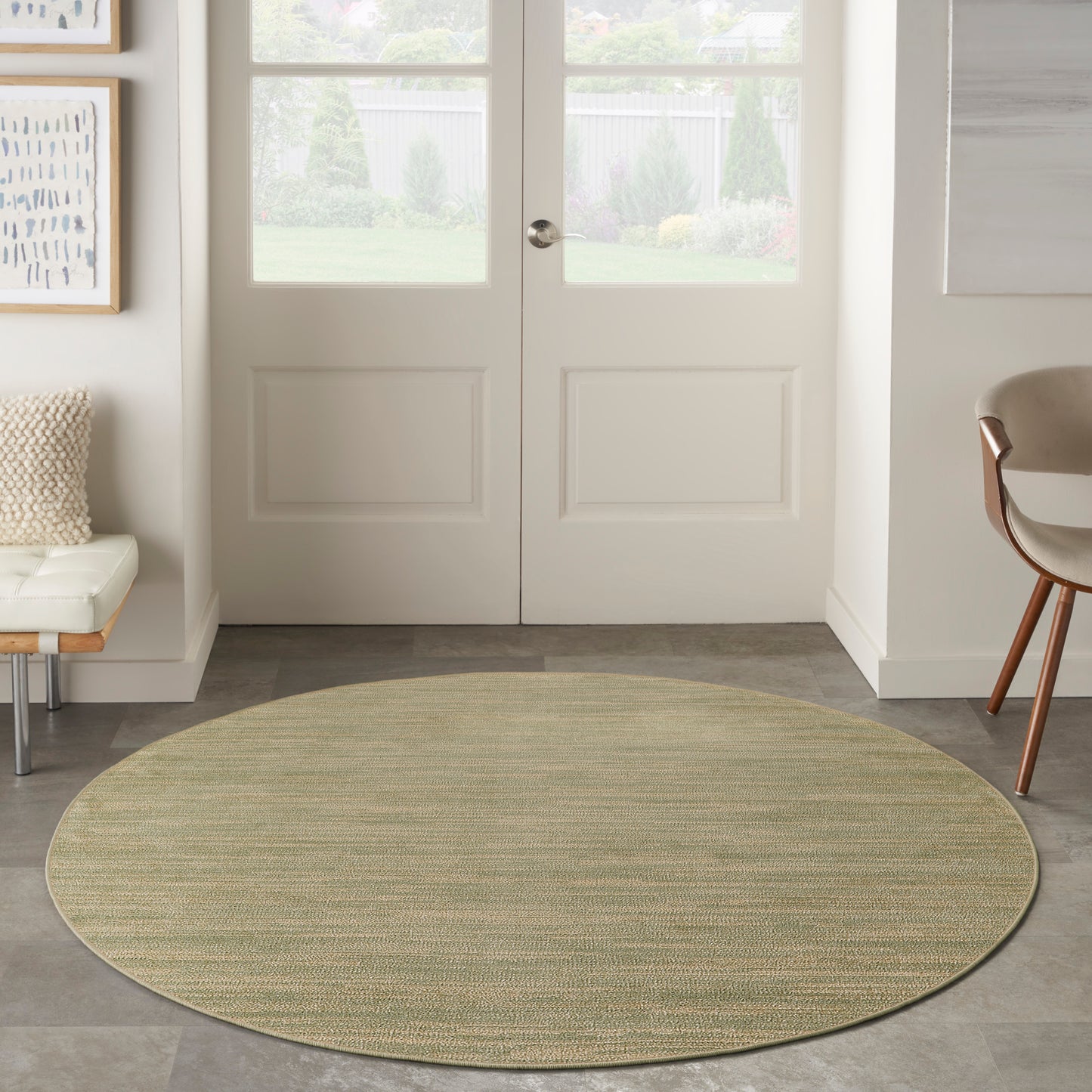 Nourison Nourison Essentials 4' x Round Green Gold Outdoor Rug