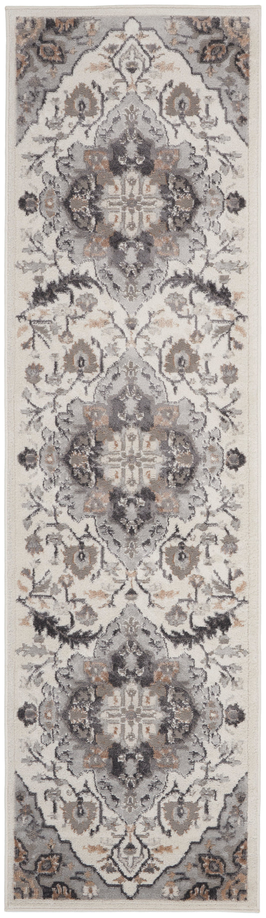 Nourison Elation 2' x 6' Ivory Grey Transitional Indoor Rug