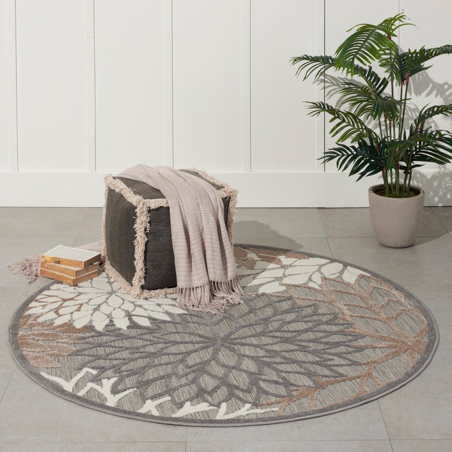 Nourison Aloha 5'3" x Round Natural Tropical Rug