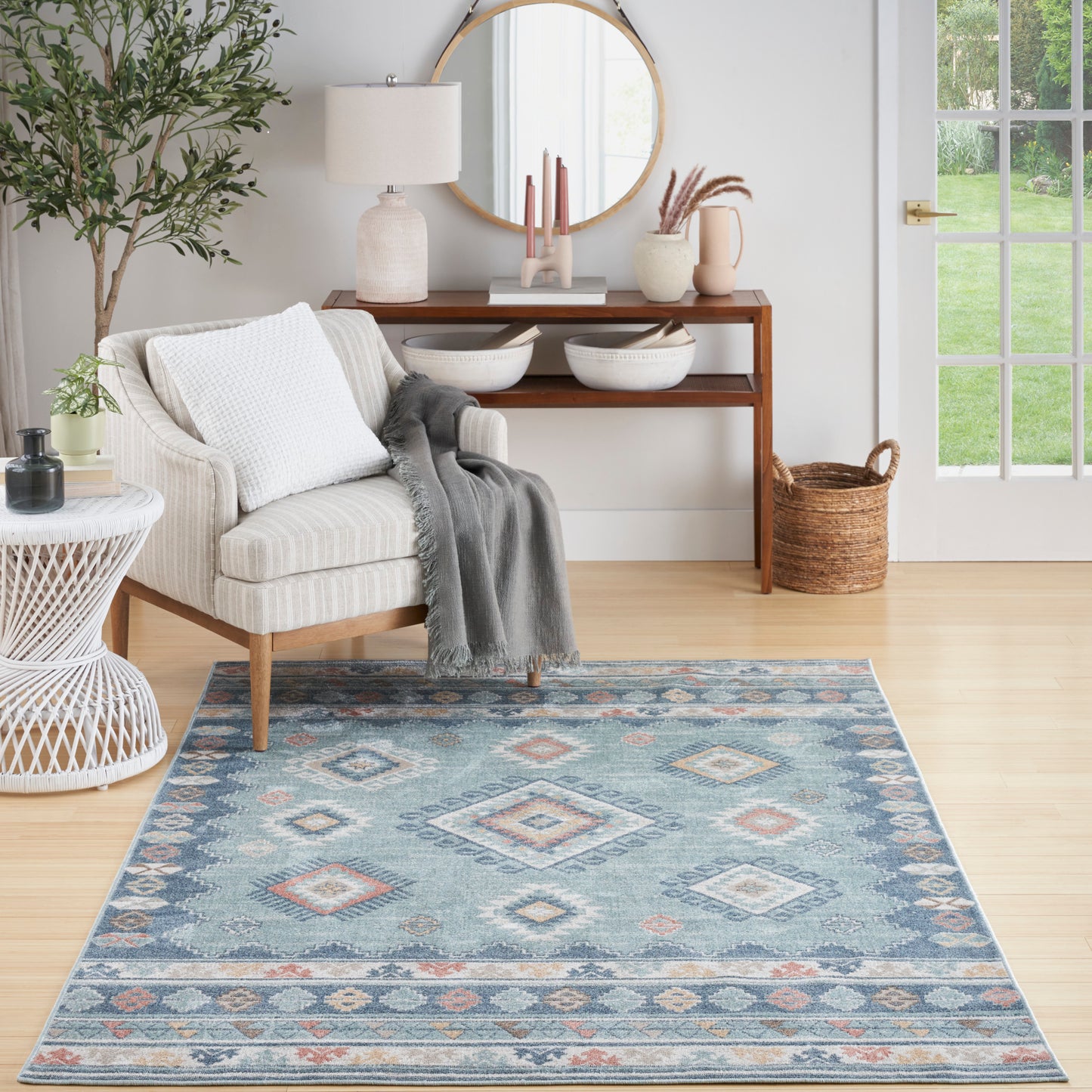 Nourison Washable Decor 5'3" x 7' Light Blue Bohemian Indoor Rug