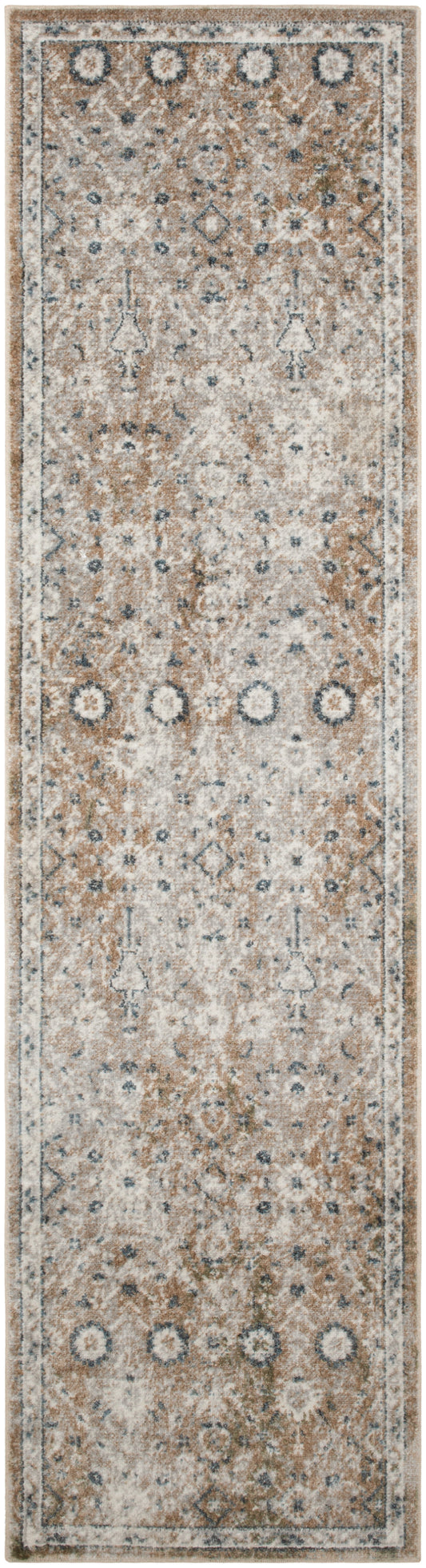 Nourison Astra Machine Washable 2'2" x 8' Gold Grey Vintage Indoor Rug