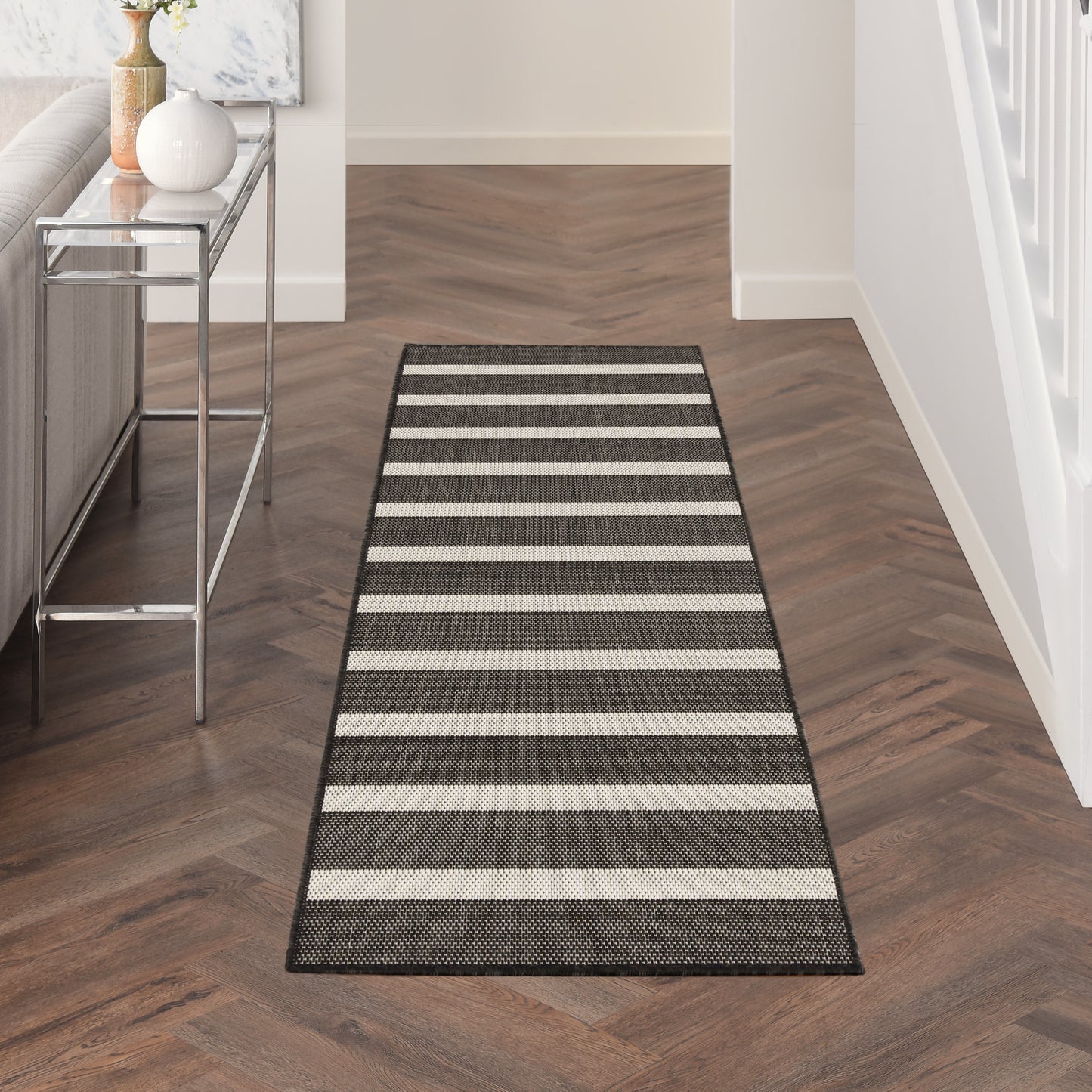 Nourison Positano 2' x 6' Black Ivory Modern Rug