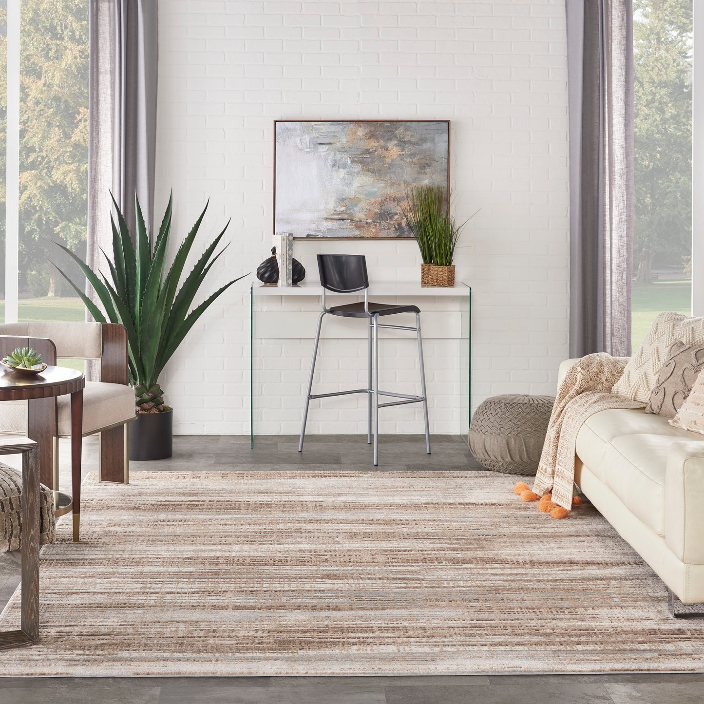 Nourison Elation 7'10" x 9'10" Ivory Grey Modern Indoor Rug