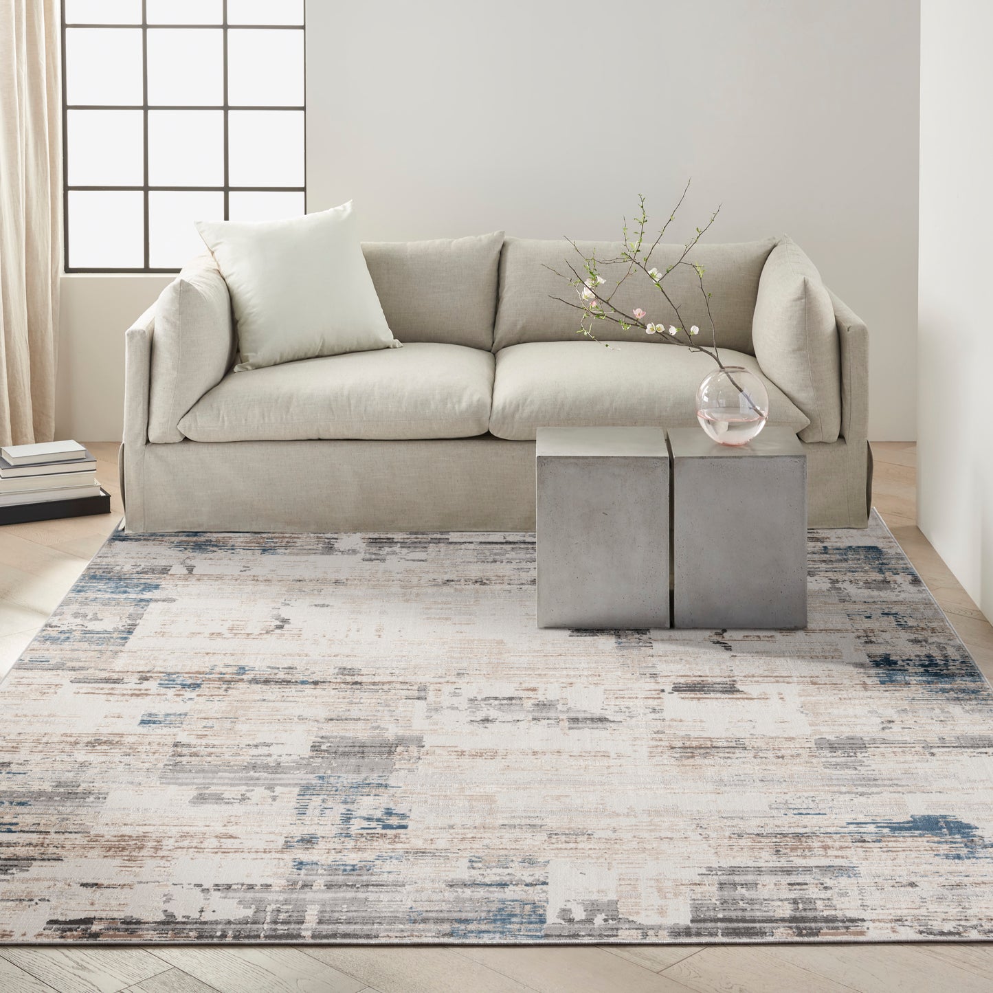 Calvin Klein CK022 Infinity 9' x 12' Ivory Grey Blue Modern Indoor Rug