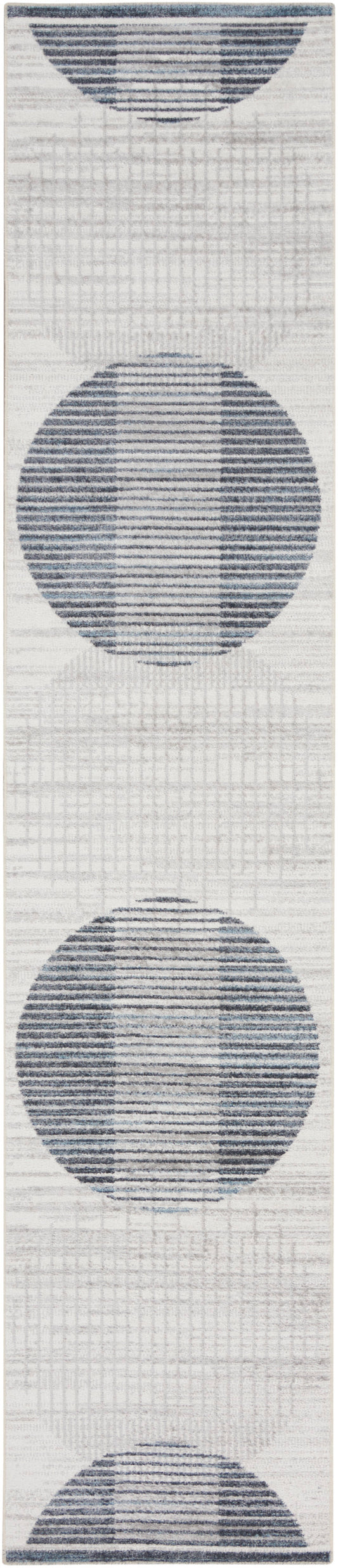 Nourison Astra Machine Washable 2'2" x 8' Ivory Blue Mid-Century Modern Indoor Rug