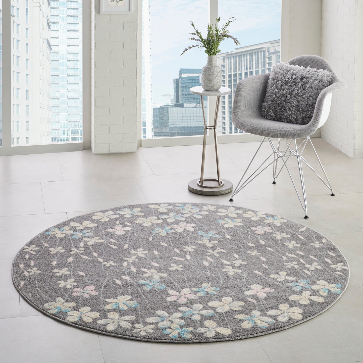 Nourison Tranquil 5'3" x Round Grey Beige Contemporary Indoor Rug