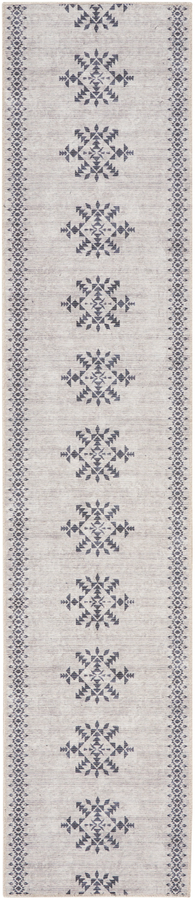 Nicole Curtis Machine Washable Series 1 2'2" x 10' Ivory/Charcoal Scandinavian Indoor Rug