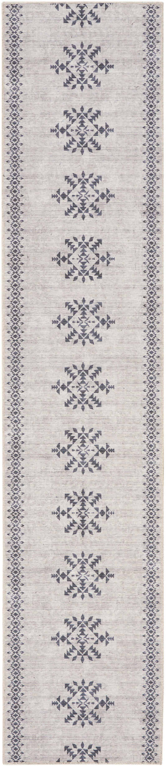 Nicole Curtis Machine Washable Series 1 2'2" x 10' Ivory/Charcoal Scandinavian Indoor Rug