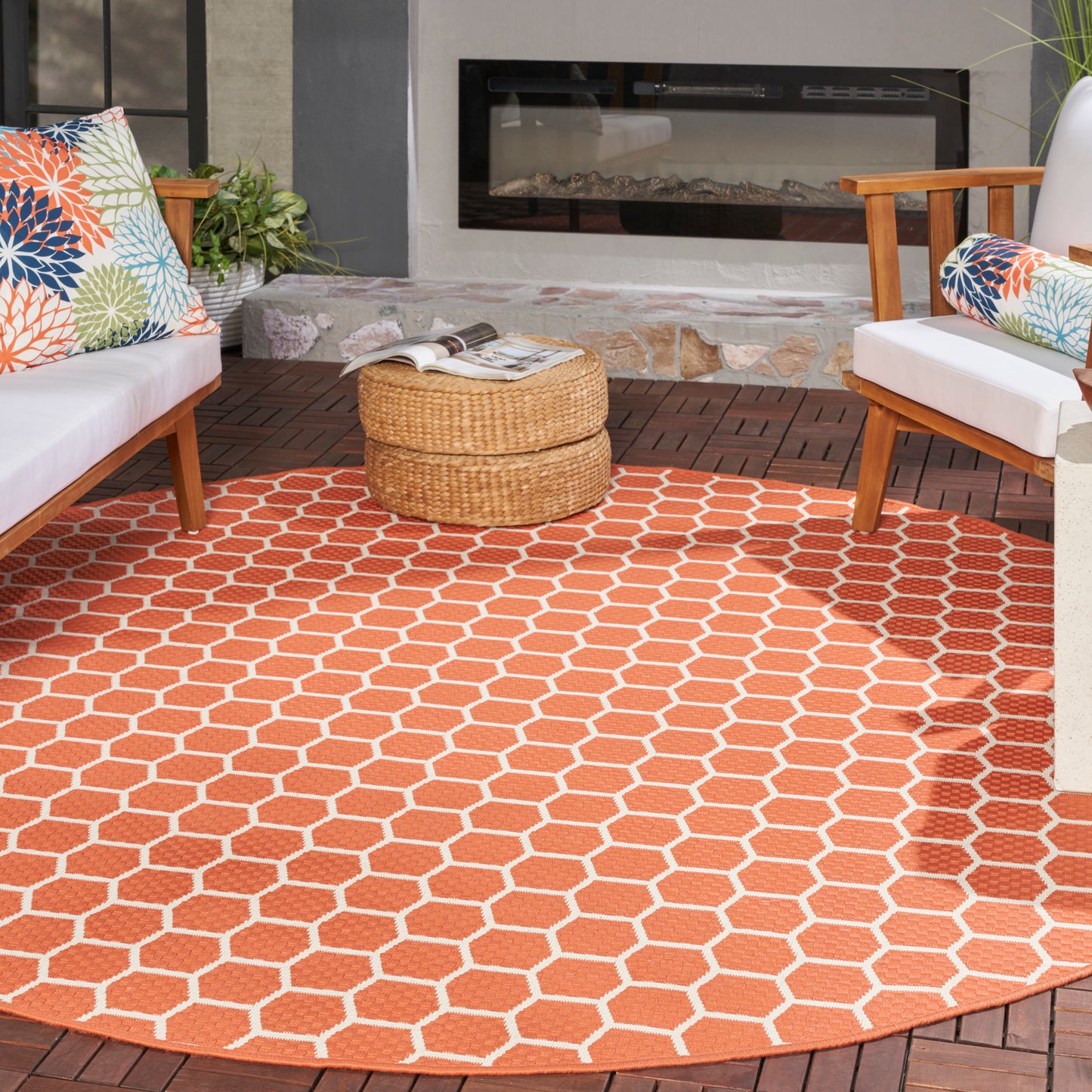 Nourison Twist Reversible 8' x Round Coral Modern Rug