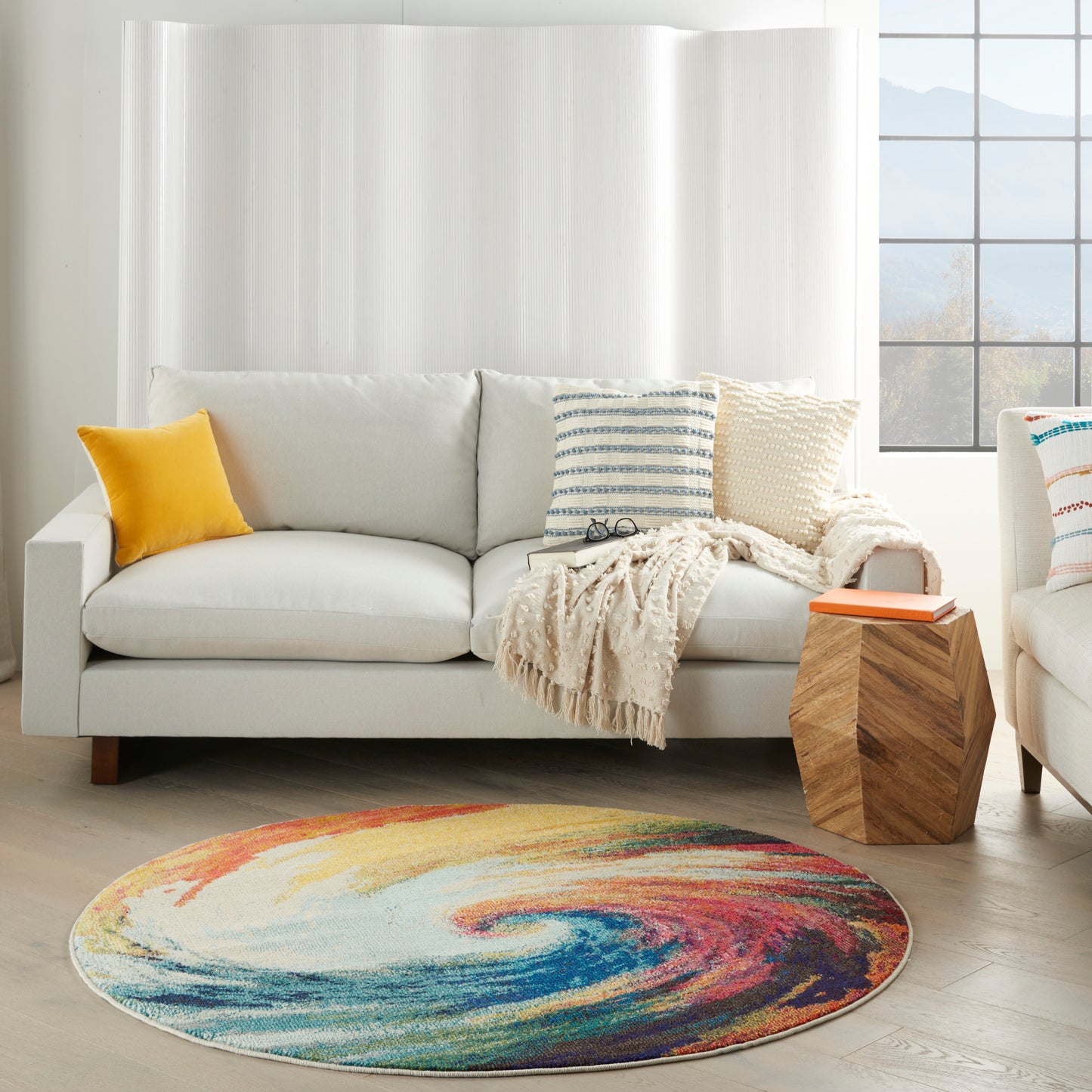 Nourison Celestial 4' x Round Wave Modern Indoor Rug