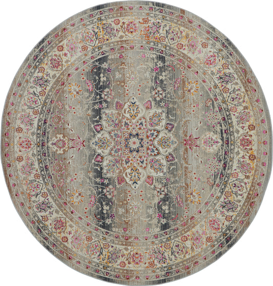 Nourison Vintage Kashan 4' x Round Grey Vintage Indoor Rug