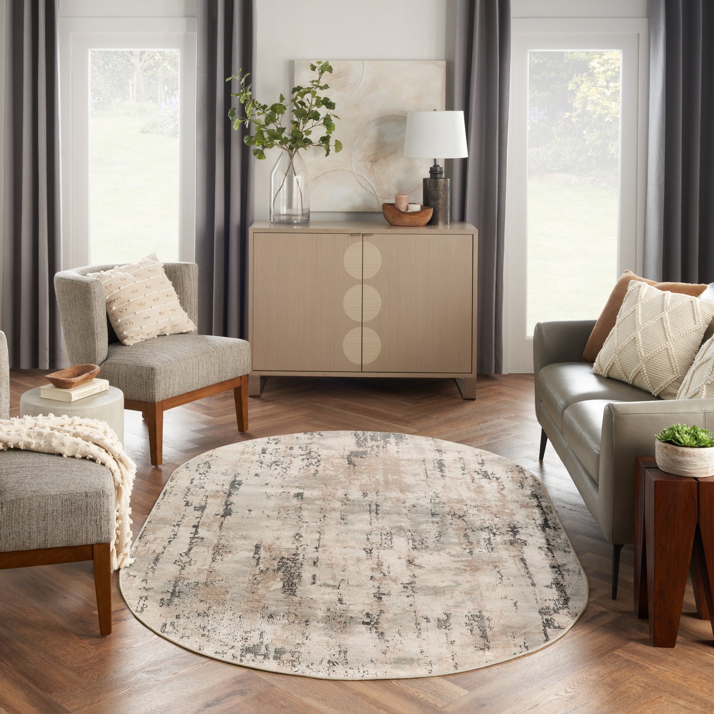 Nourison Quarry 5' x 8' Oval Beige Grey Modern Indoor Rug