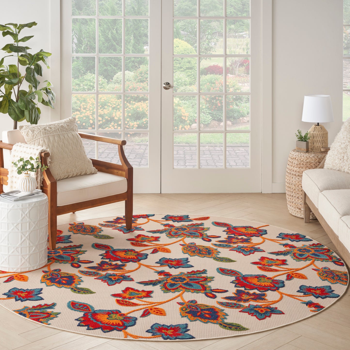 Nourison Aloha 7'10" x Round Multicolor Contemporary Rug