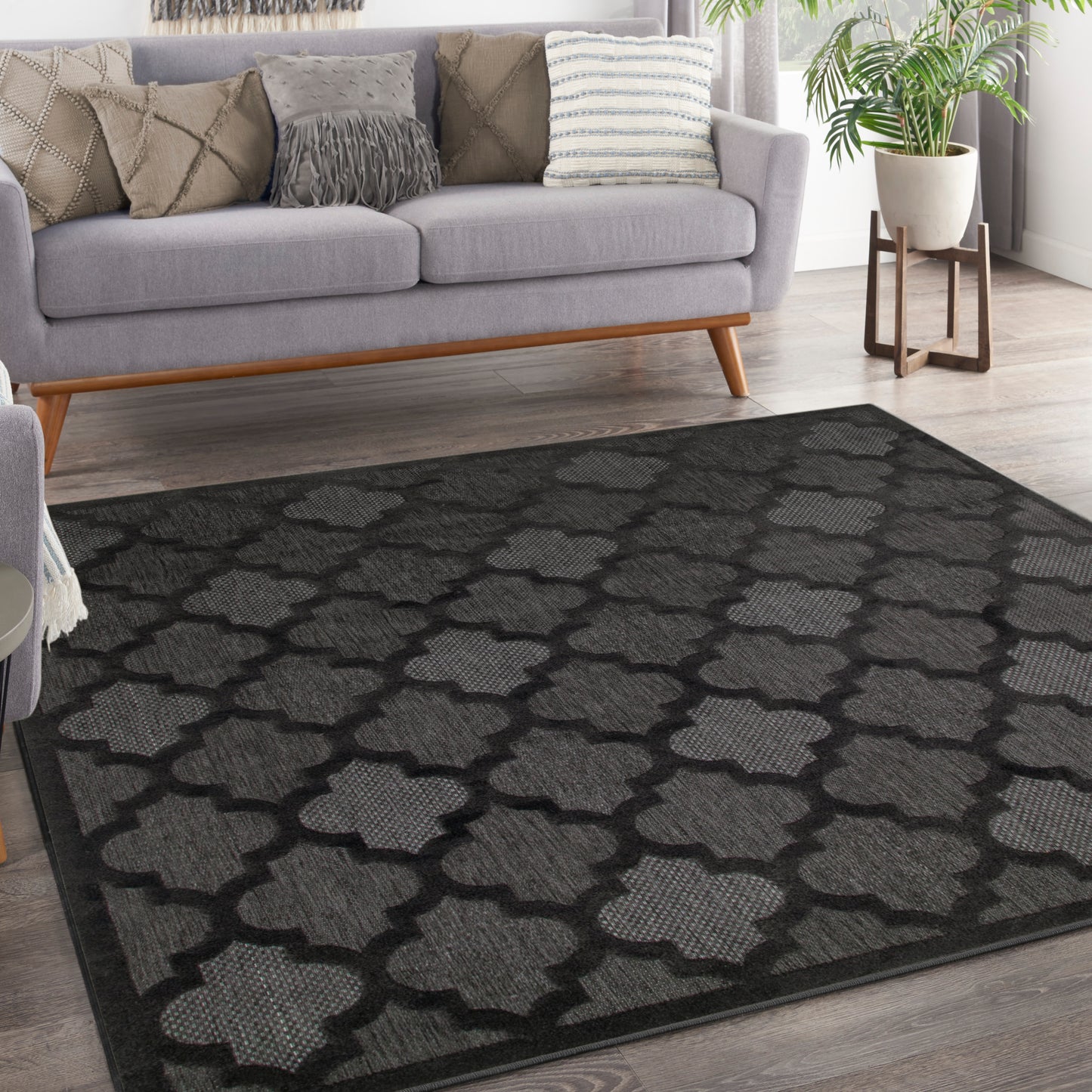 Nourison Easy Care 9' x Square Charcoal Black Modern Rug