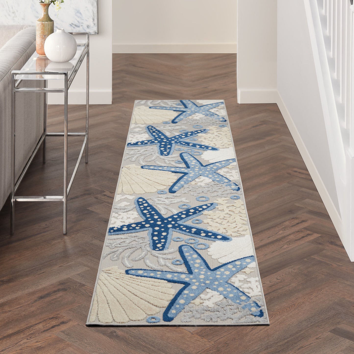 Nourison Aloha 2'3" x 10' Blue Grey Coastal, Nautical & Beach Rug