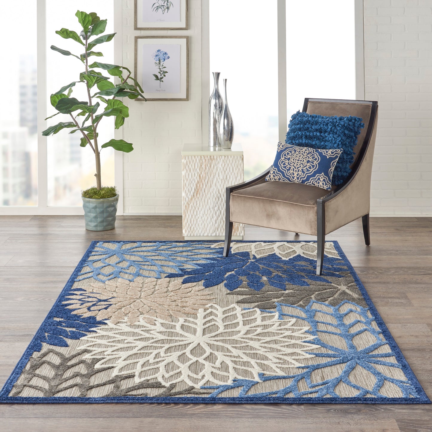 Nourison Aloha 6' x 9' Blue Multicolor Tropical Rug