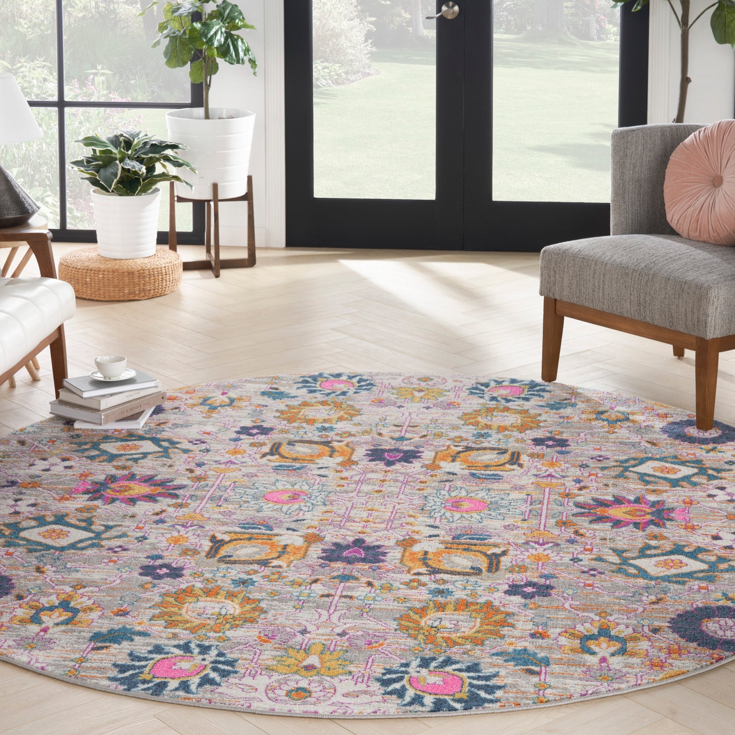 Nourison Passion 8' x Round Silver Bohemian Indoor Rug