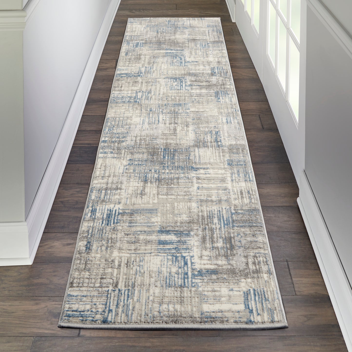 Nourison Solace 2'3" x 7'3" Ivory/Grey/Blue Modern Indoor Rug