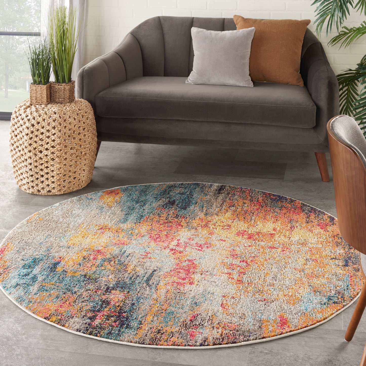 Nourison Celestial 5'3" x Round Multicolor Modern Indoor Rug