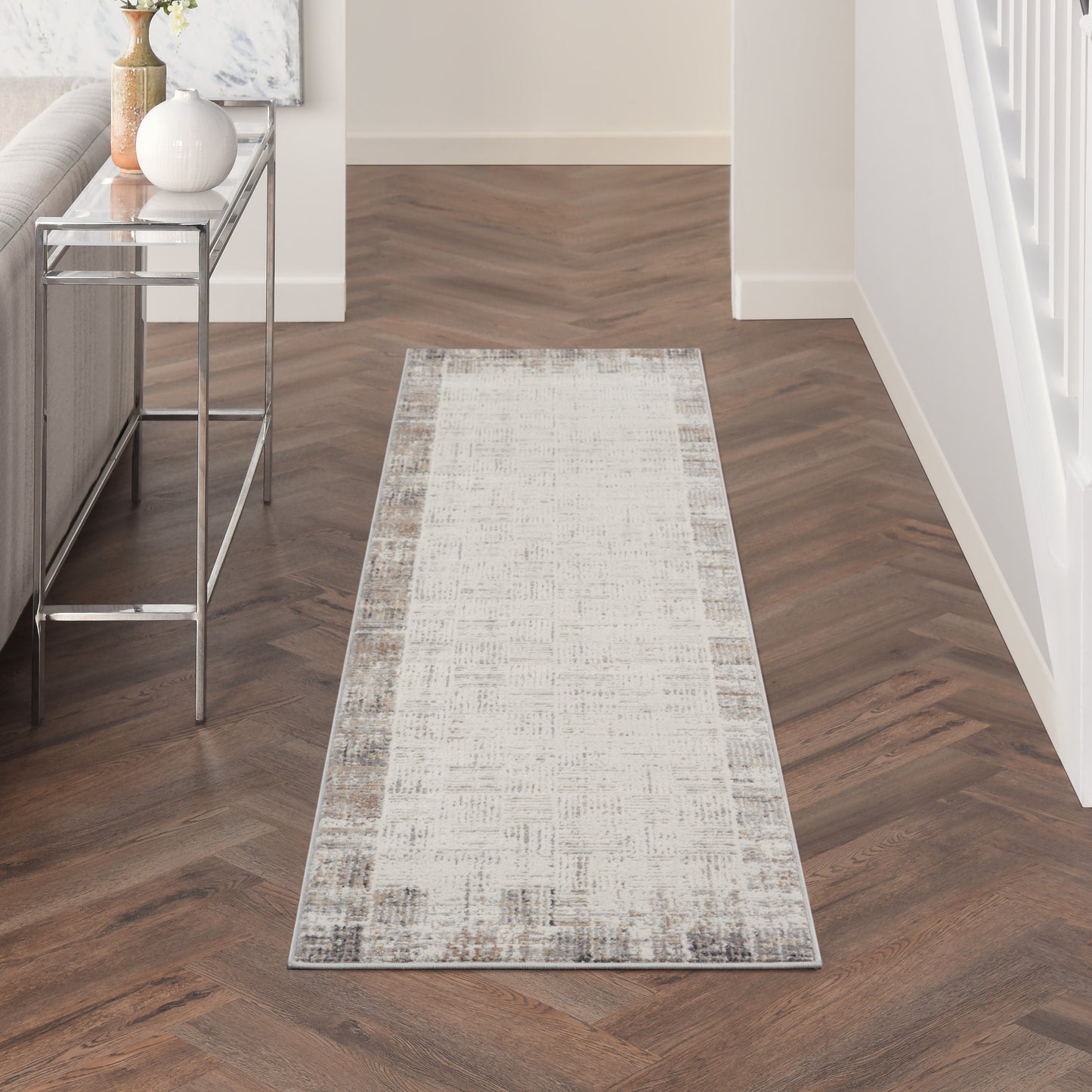 Nourison Elation 2' x 6' Ivory Grey Modern Indoor Rug