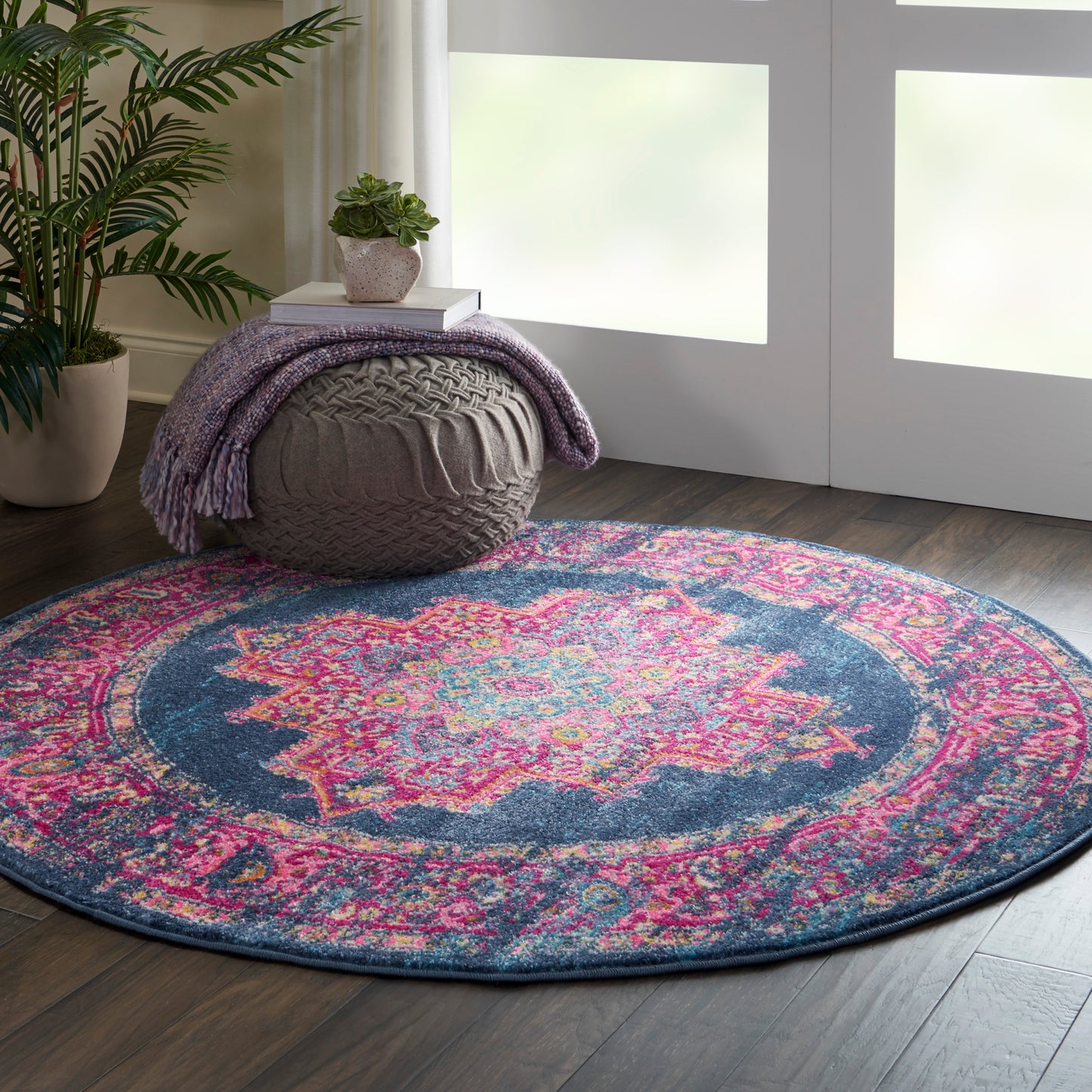 Nourison Passion 5' x Round Blue Bohemian Indoor Rug