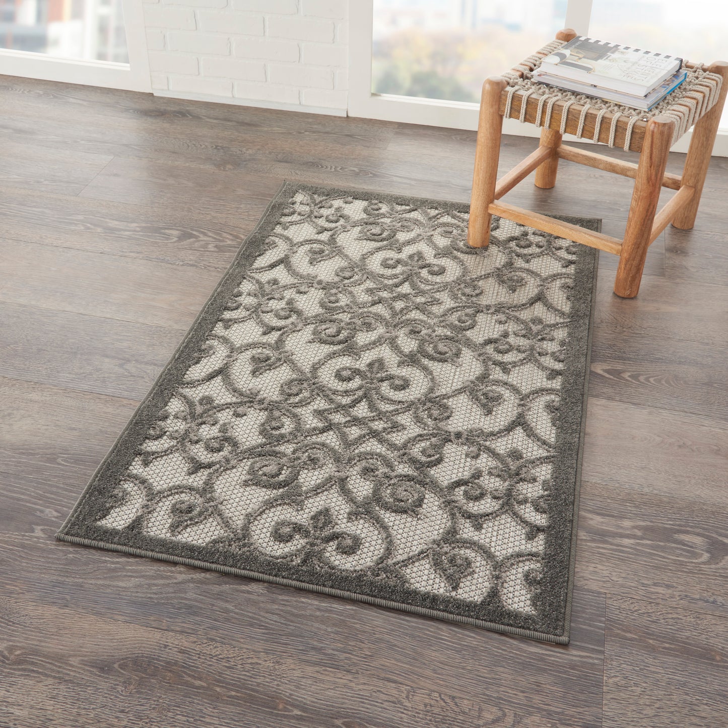 Nourison Aloha 2'8" x 4' Grey Charcoal Contemporary Rug