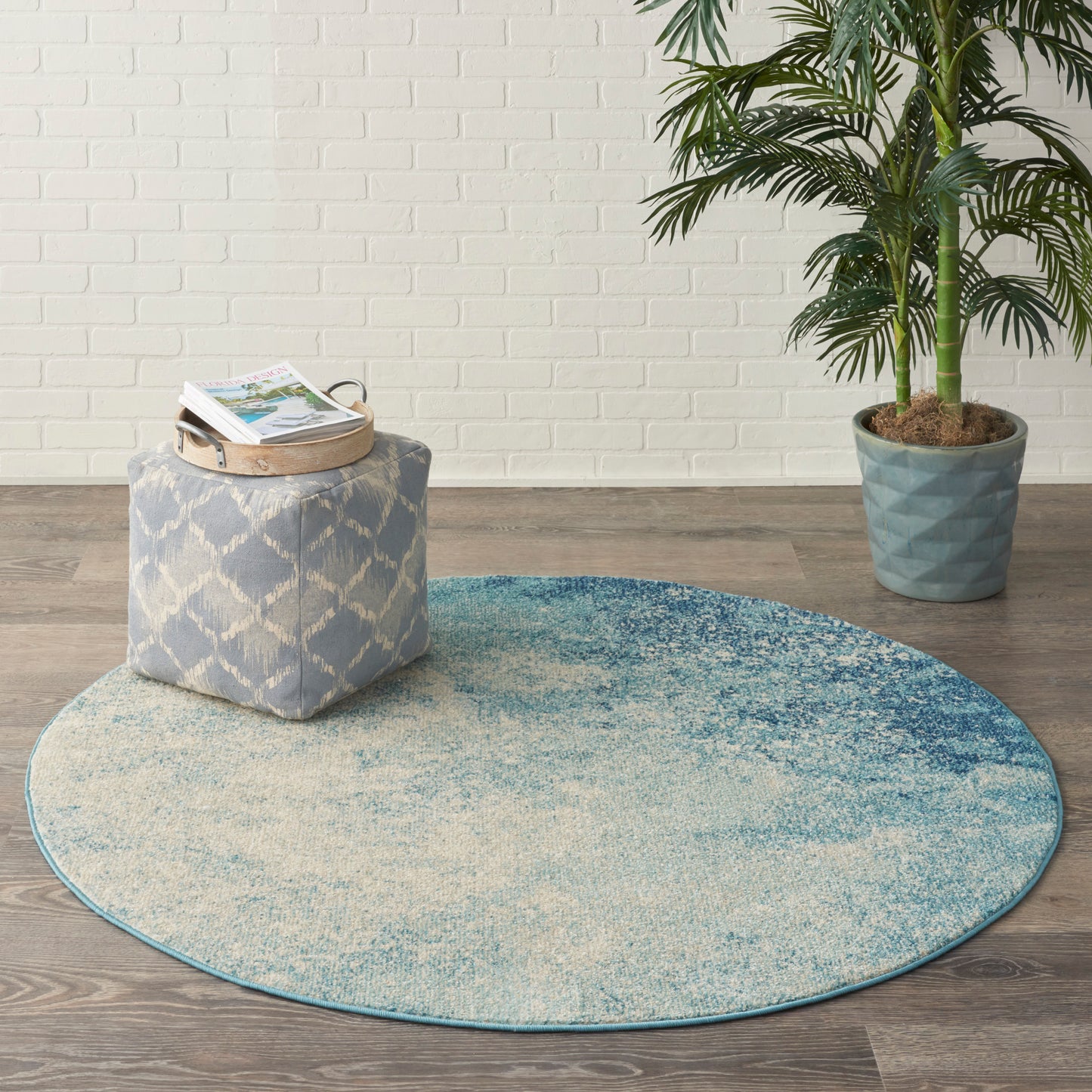 Nourison Passion 5' x Round Navy Light Blue Modern Indoor Rug