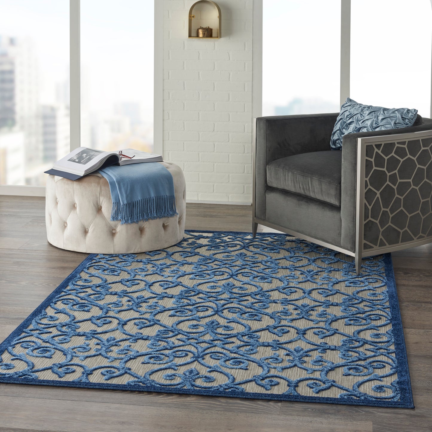 Nourison Aloha 3'6" x 5'6" Grey Blue Contemporary Rug