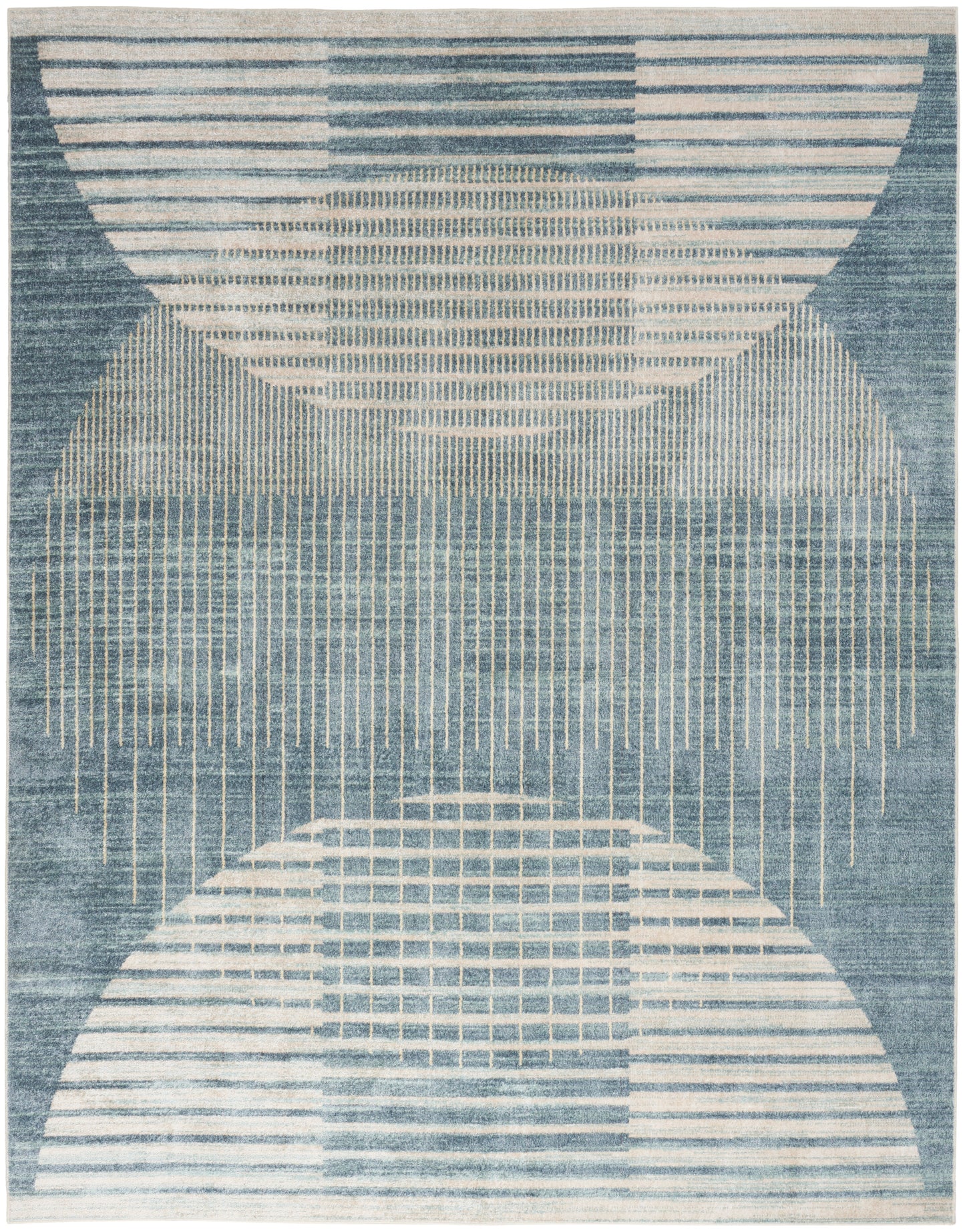 Nourison Astra Machine Washable 6'7" x 9' Blue Mid-Century Modern Indoor Rug