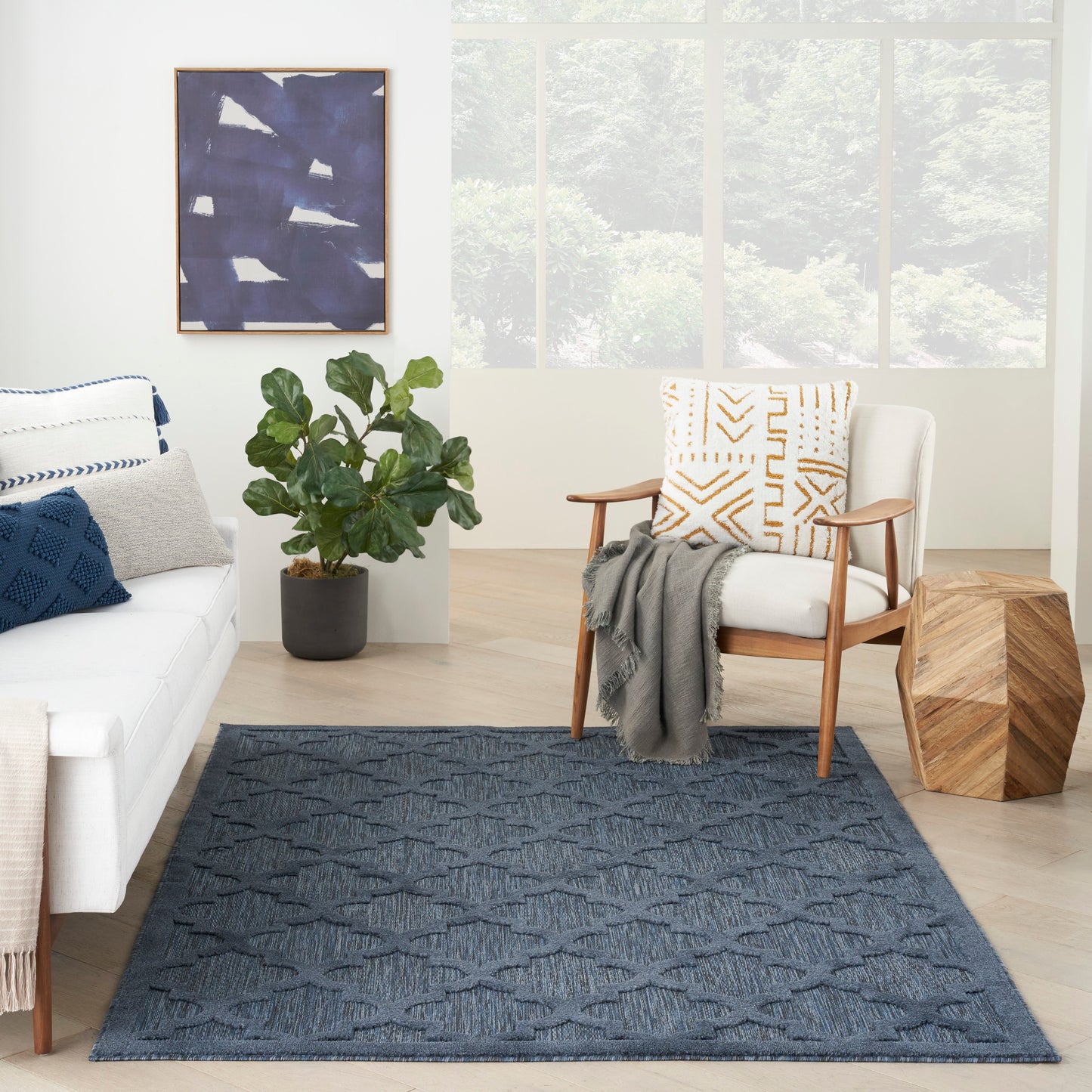 Nourison Easy Care 4' x 6' Navy Blue Modern Rug