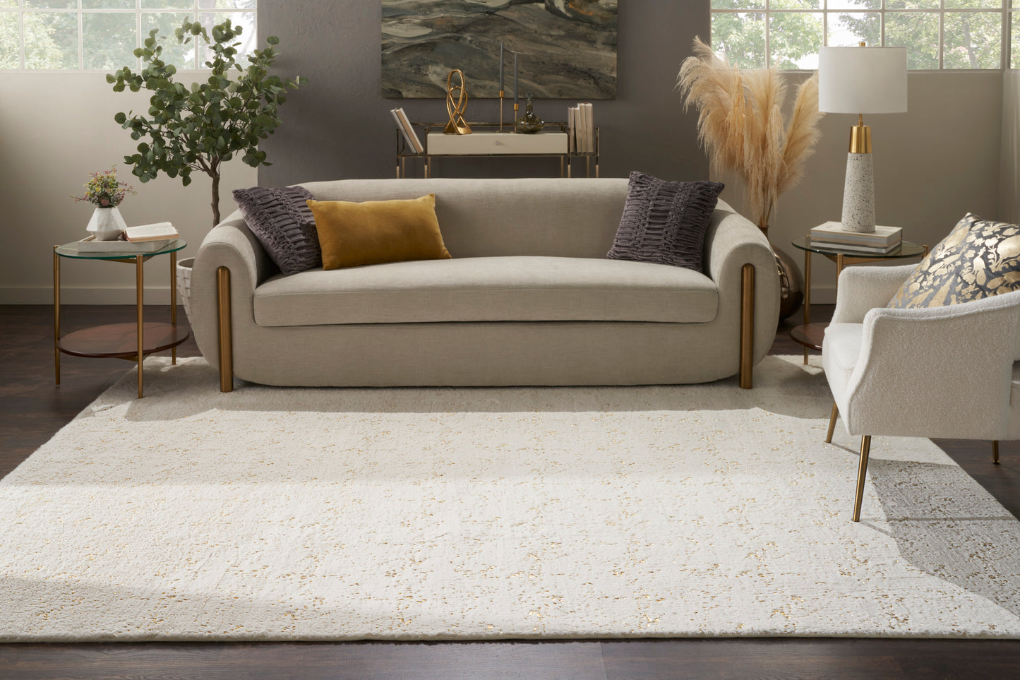 Nourison Cozy Shimmer 7'9" x 9'9" Ivory Gold Glam Indoor Rug