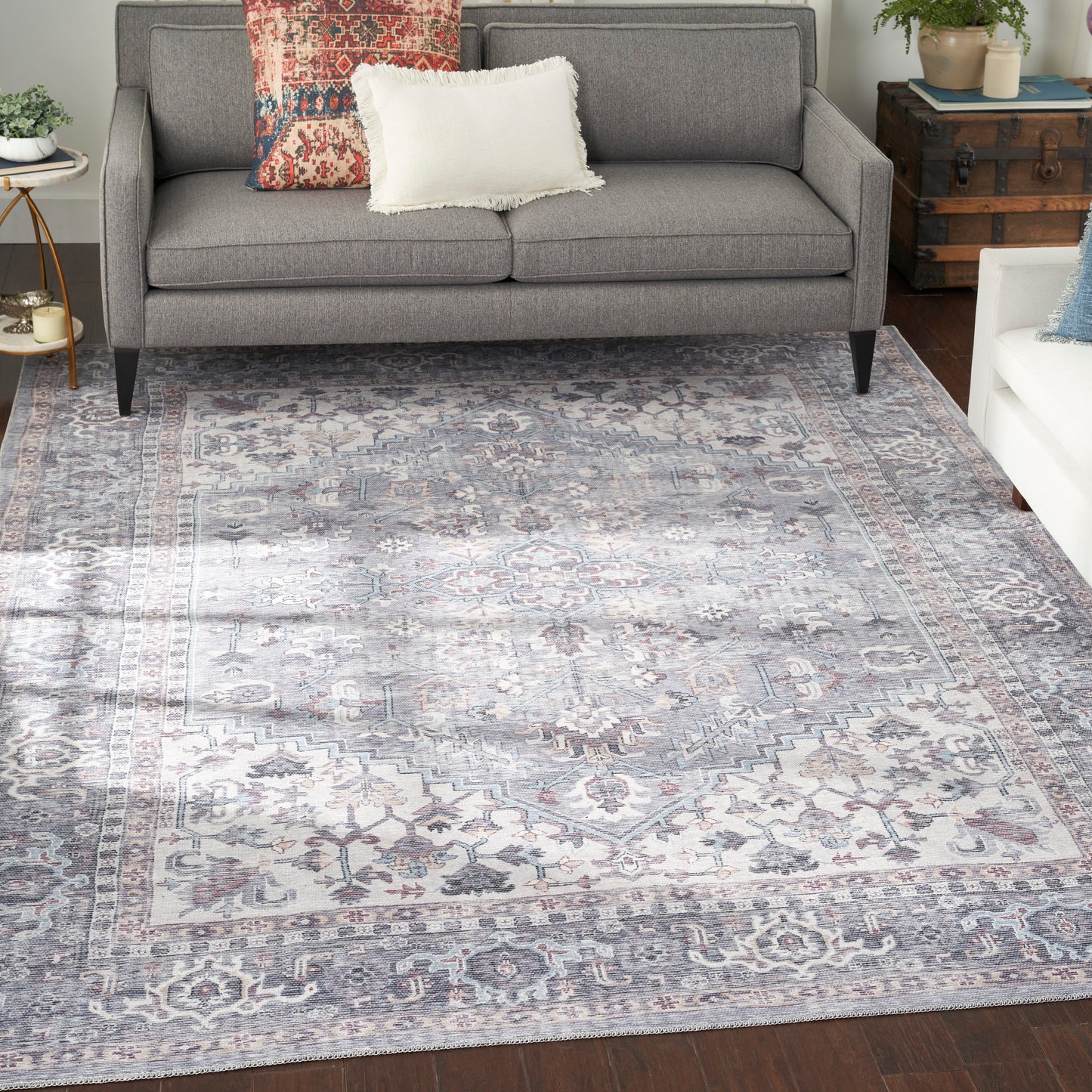 Nicole Curtis Machine Washable Series 1 9'2" x 12' Grey Vintage Indoor Rug