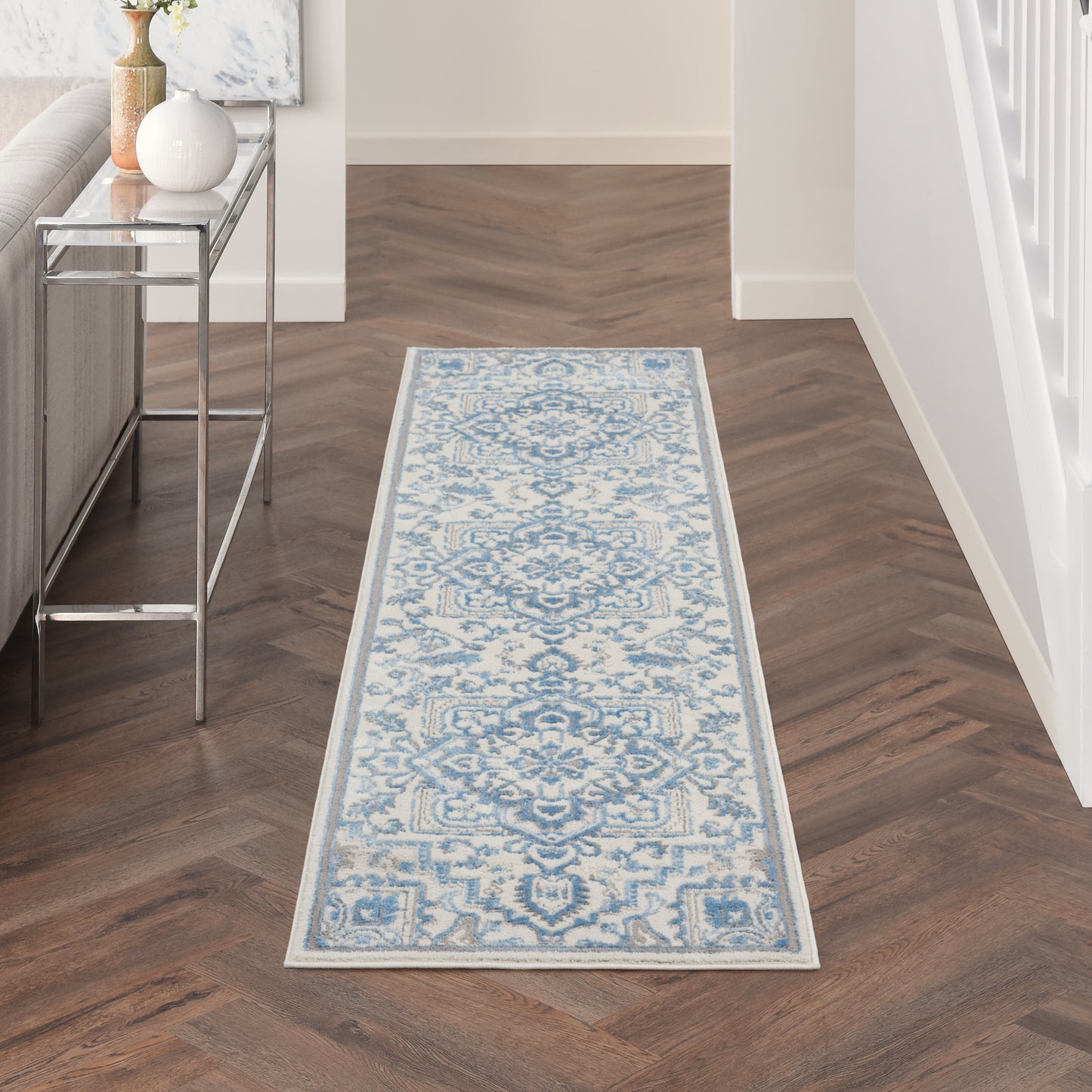 Nourison Elation 2'3" x 7'6" Ivory Blue Bohemian Indoor Rug