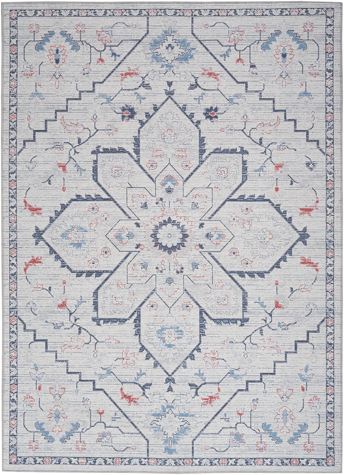 Nicole Curtis Machine Washable Series 1 6' x 9' Ivory Blue Farmhouse Indoor Rug