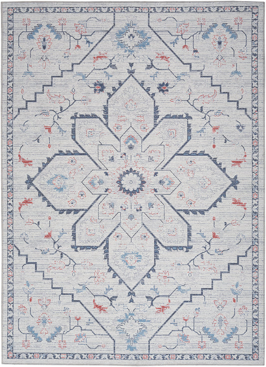 Nicole Curtis Machine Washable Series 1 6' x 9' Ivory Blue Farmhouse Indoor Rug