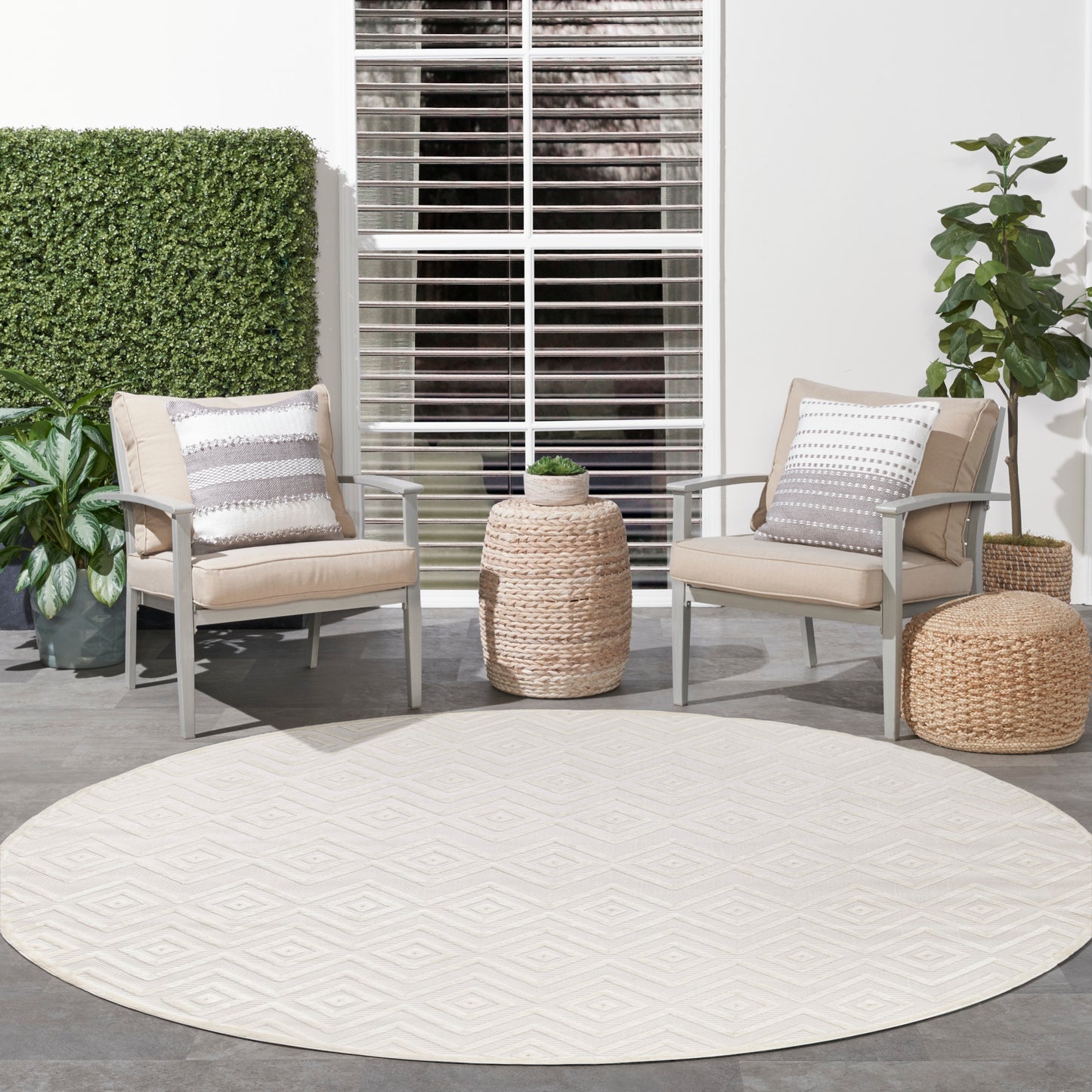 Nourison Versatile 10' x Round Ivory White Modern Rug