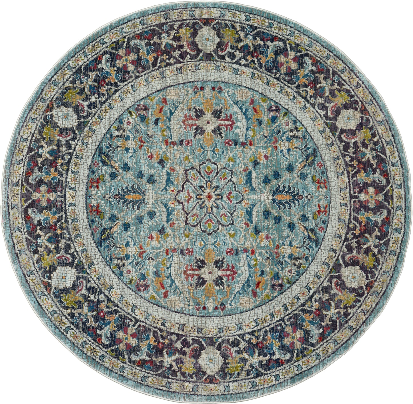 Nourison Ankara Global 6' x Round Teal Multicolor Bohemian Indoor Rug