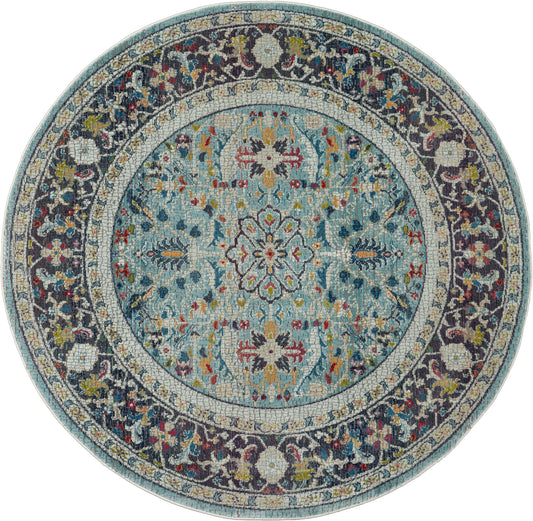 Nourison Ankara Global 6' x Round Teal Multicolor Bohemian Indoor Rug