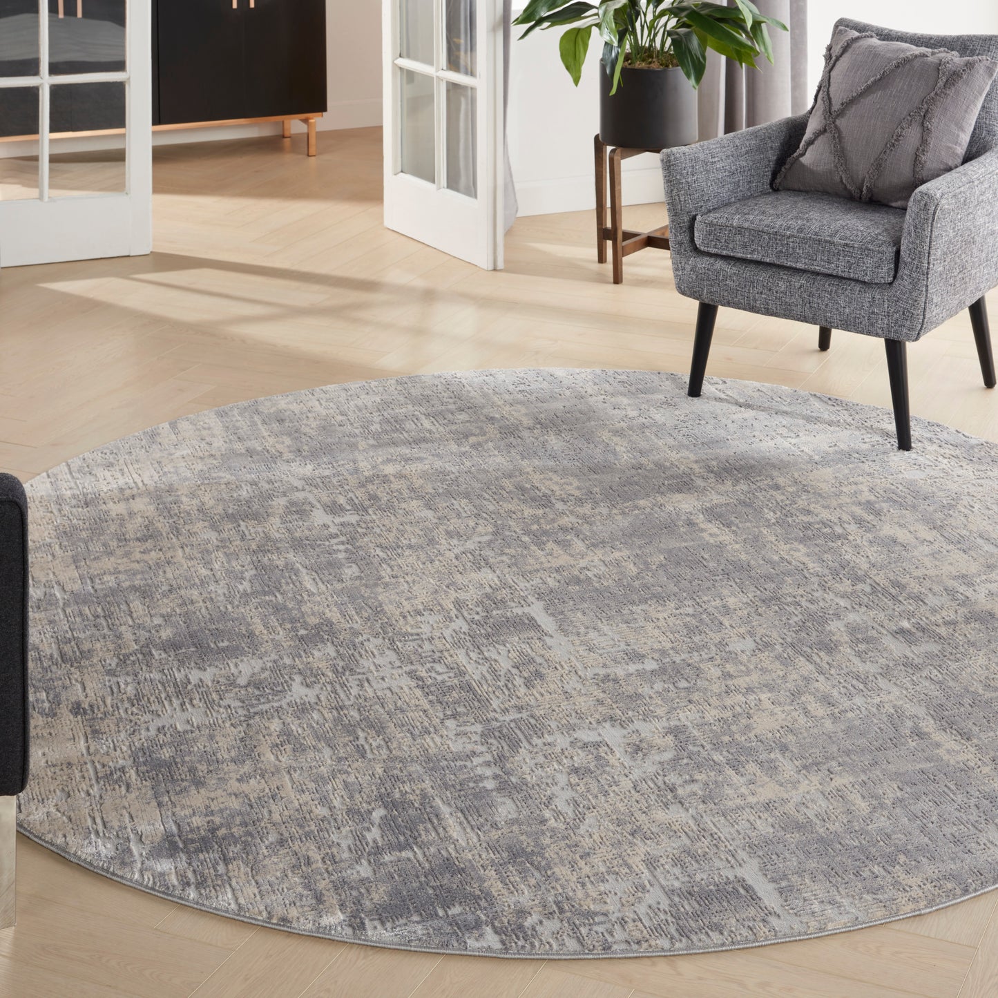 Nourison Rustic Textures 7’10” x Round Ivory/Silver Modern Indoor Rug