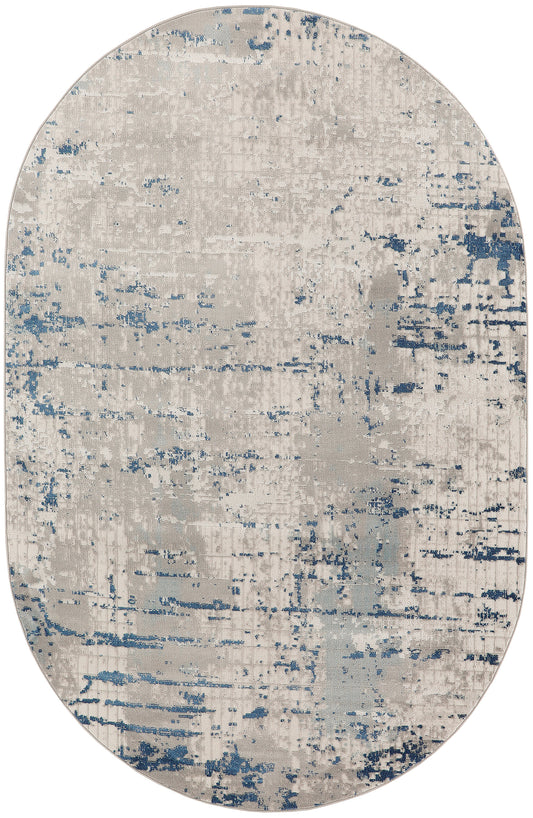 Nourison Quarry 5' x 8' Oval Ivory Grey Blue Modern Indoor Rug