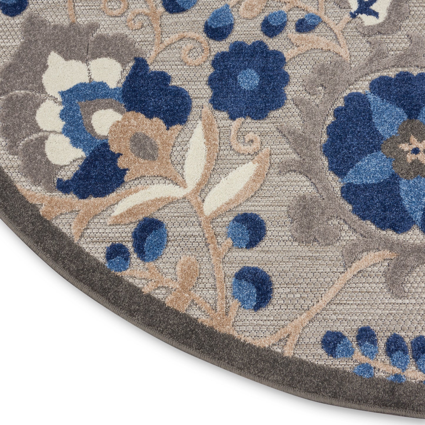 Nourison Aloha 5'3" x Round Natural Blue Farmhouse Rug