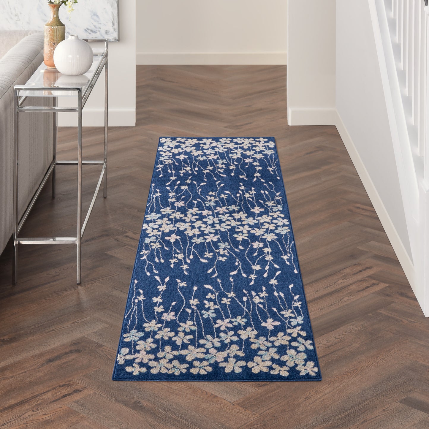 Nourison Tranquil 2'3" x 7'3" Navy Contemporary Indoor Rug