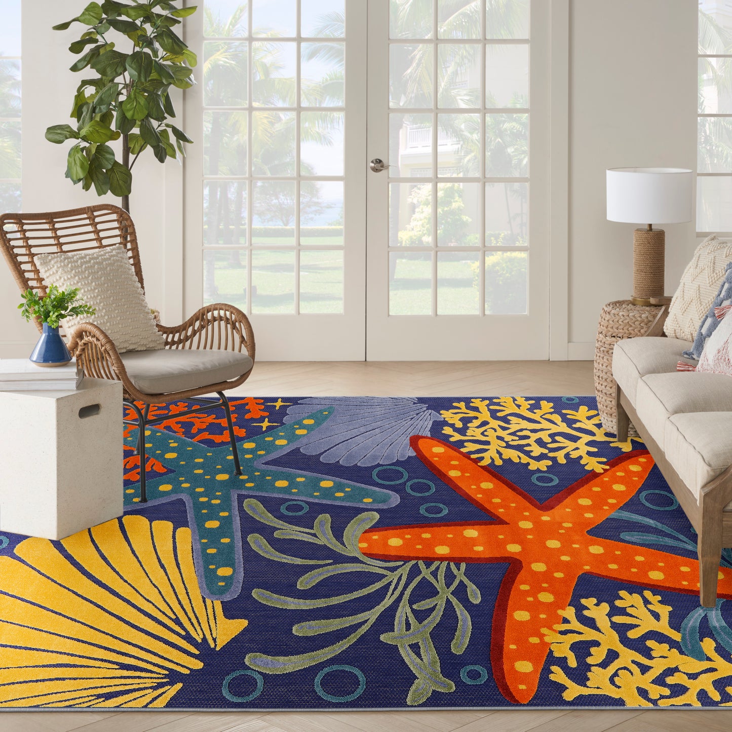 Nourison Aloha 7'10" x 10'6" Navy Multicolor Outdoor Rug