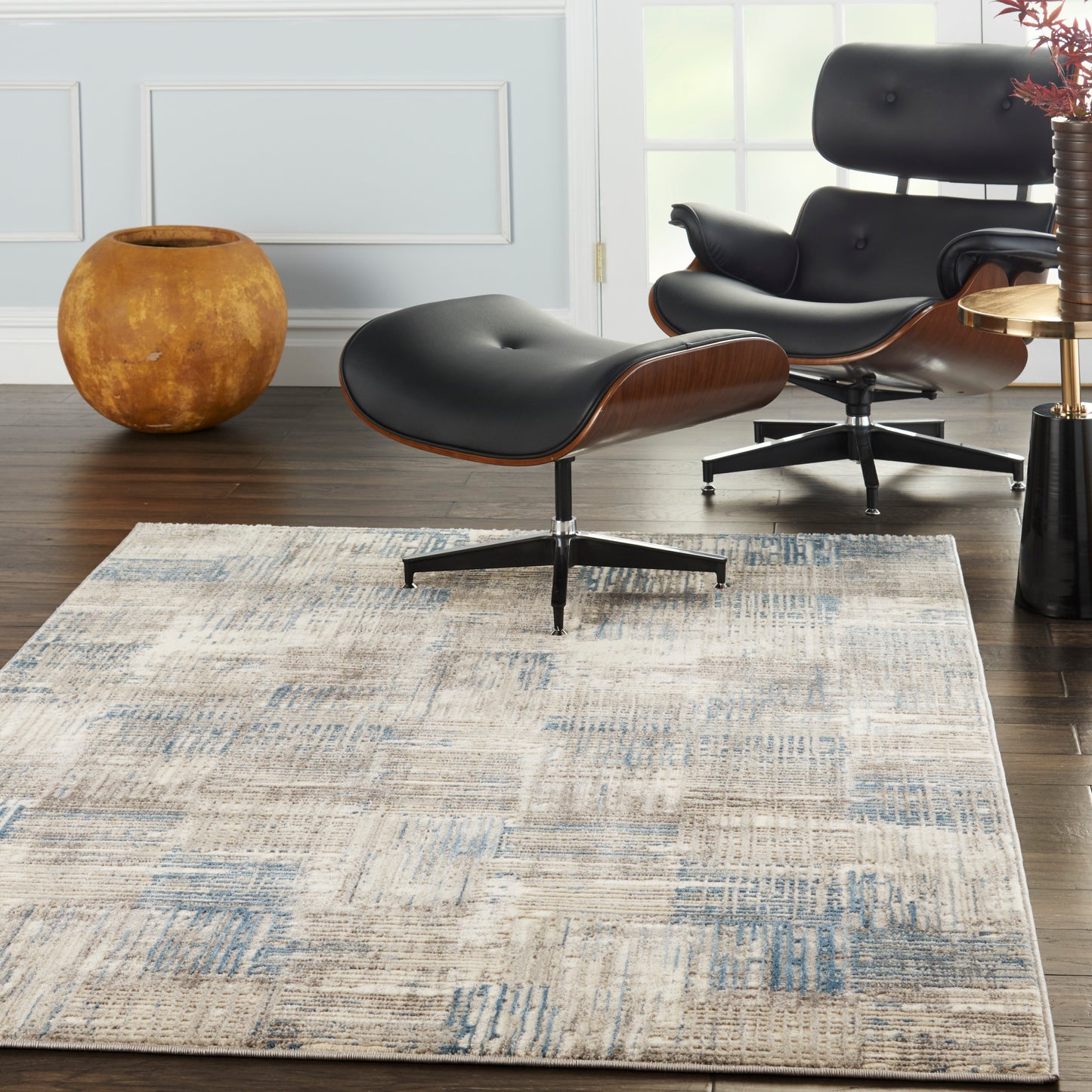 Nourison Solace 5'3" x 7'3" Ivory/Grey/Blue Modern Indoor Rug