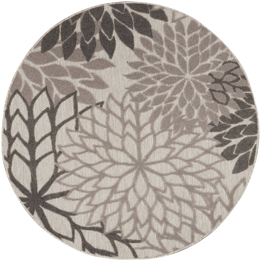 Nourison Aloha 5'3" x Round Silver Grey Tropical Rug