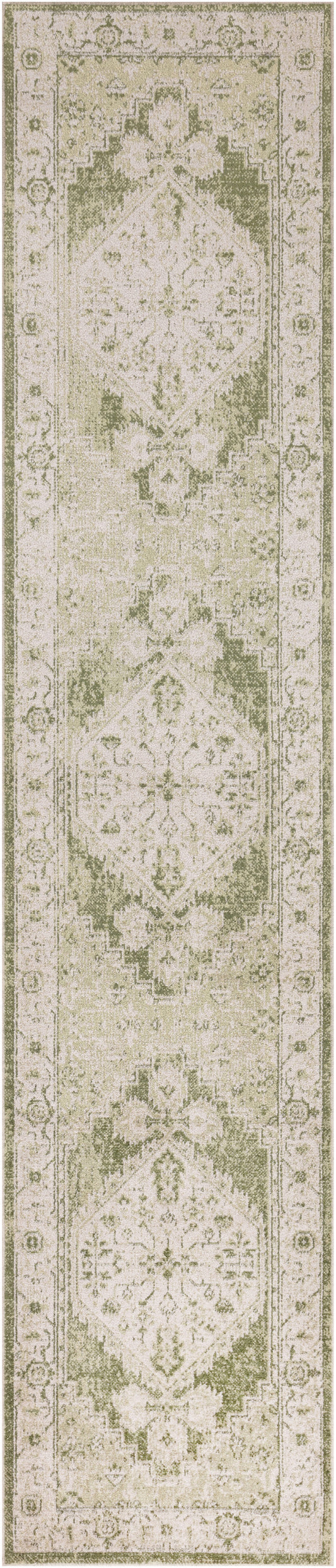 Nourison Astra Machine Washable 2'2" x 8' Ivory Green Vintage Indoor Rug