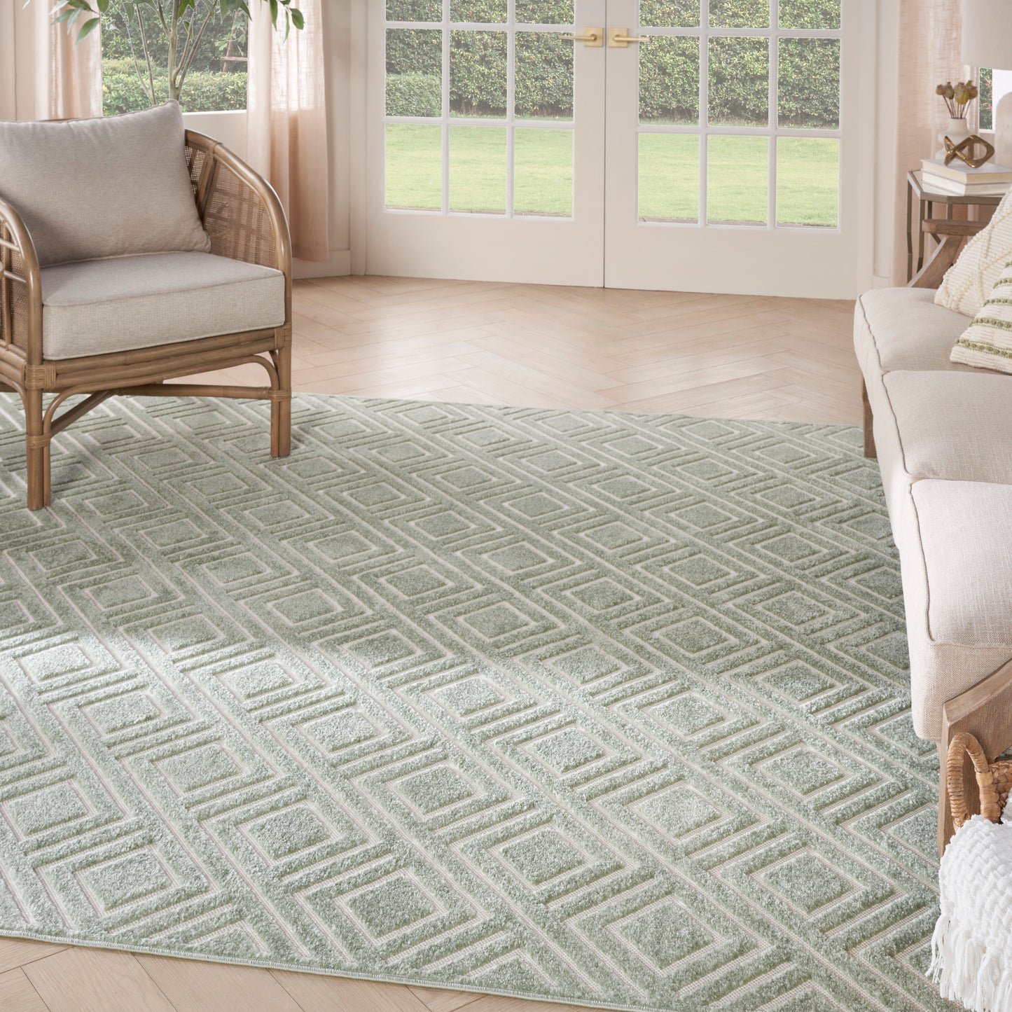 Nourison Care Free 7'10" x 9'10" Green Modern Indoor Rug