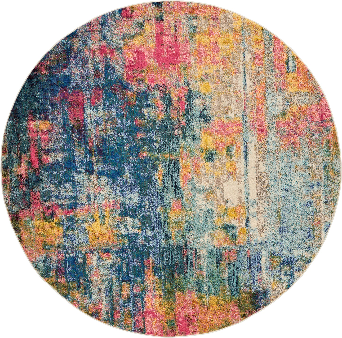 Nourison Celestial 7’10” x Round Blue Yellow Modern & Contemporary Indoor Rug