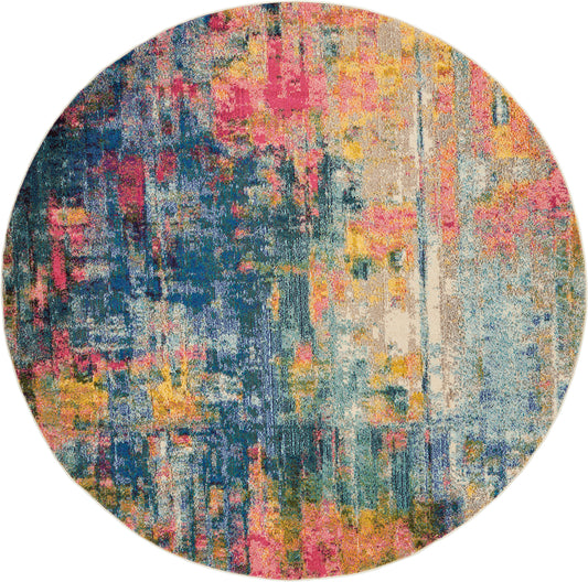 Nourison Celestial 7’10” x Round Blue Yellow Modern & Contemporary Indoor Rug